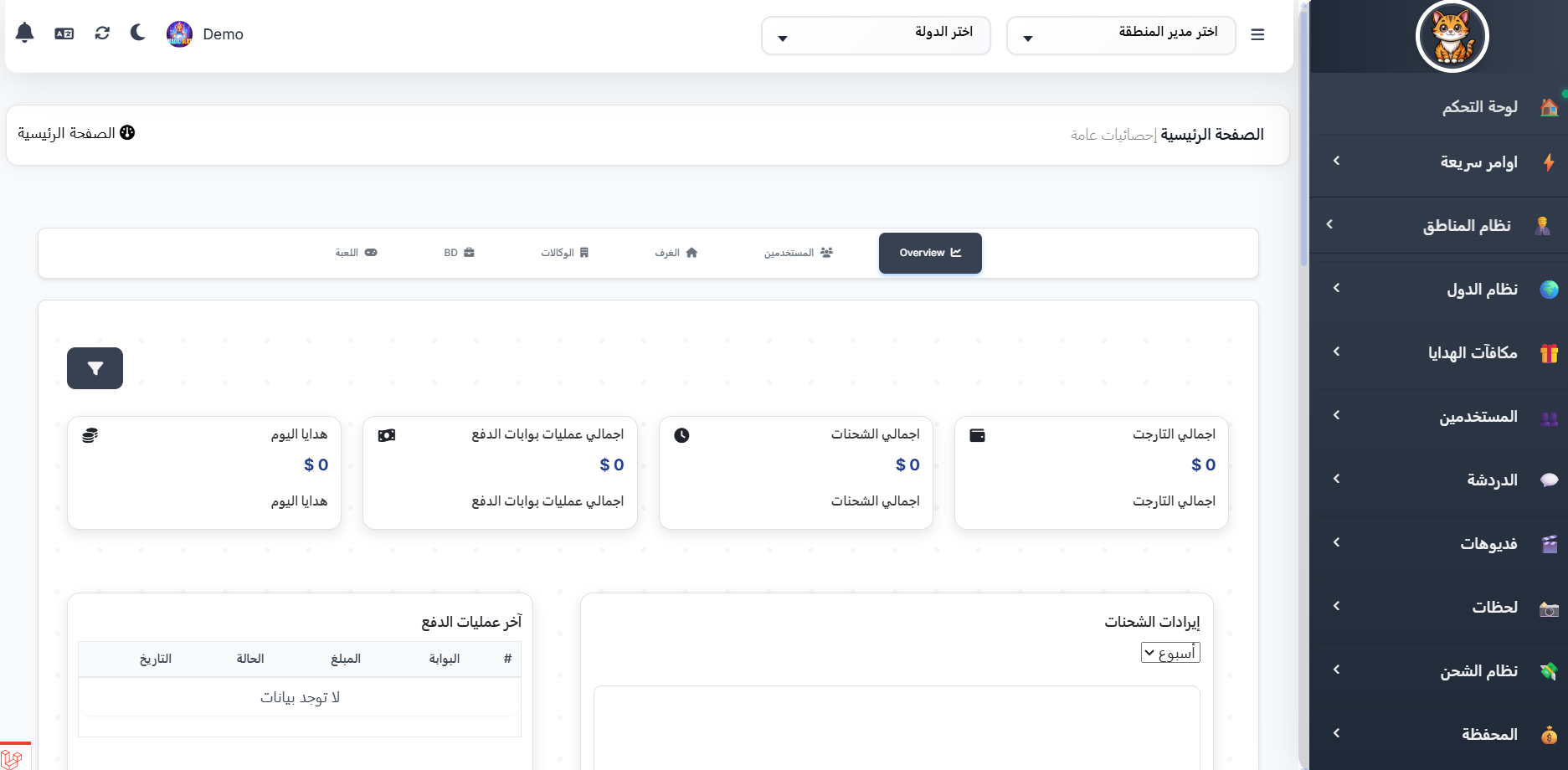 لوحة تحكم المشرف - القائمة الجانبية