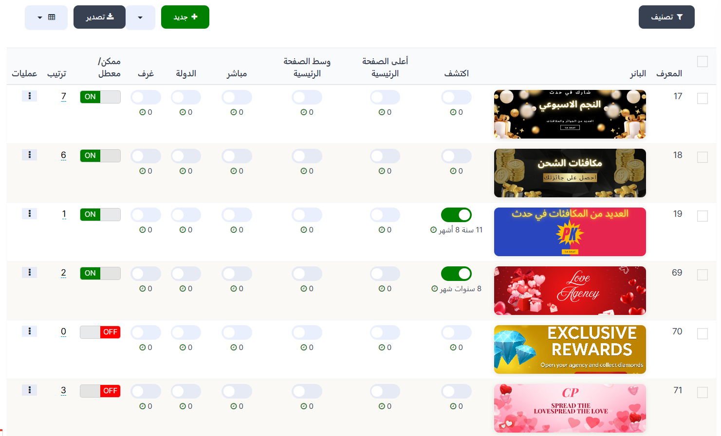 قائمة البانرات