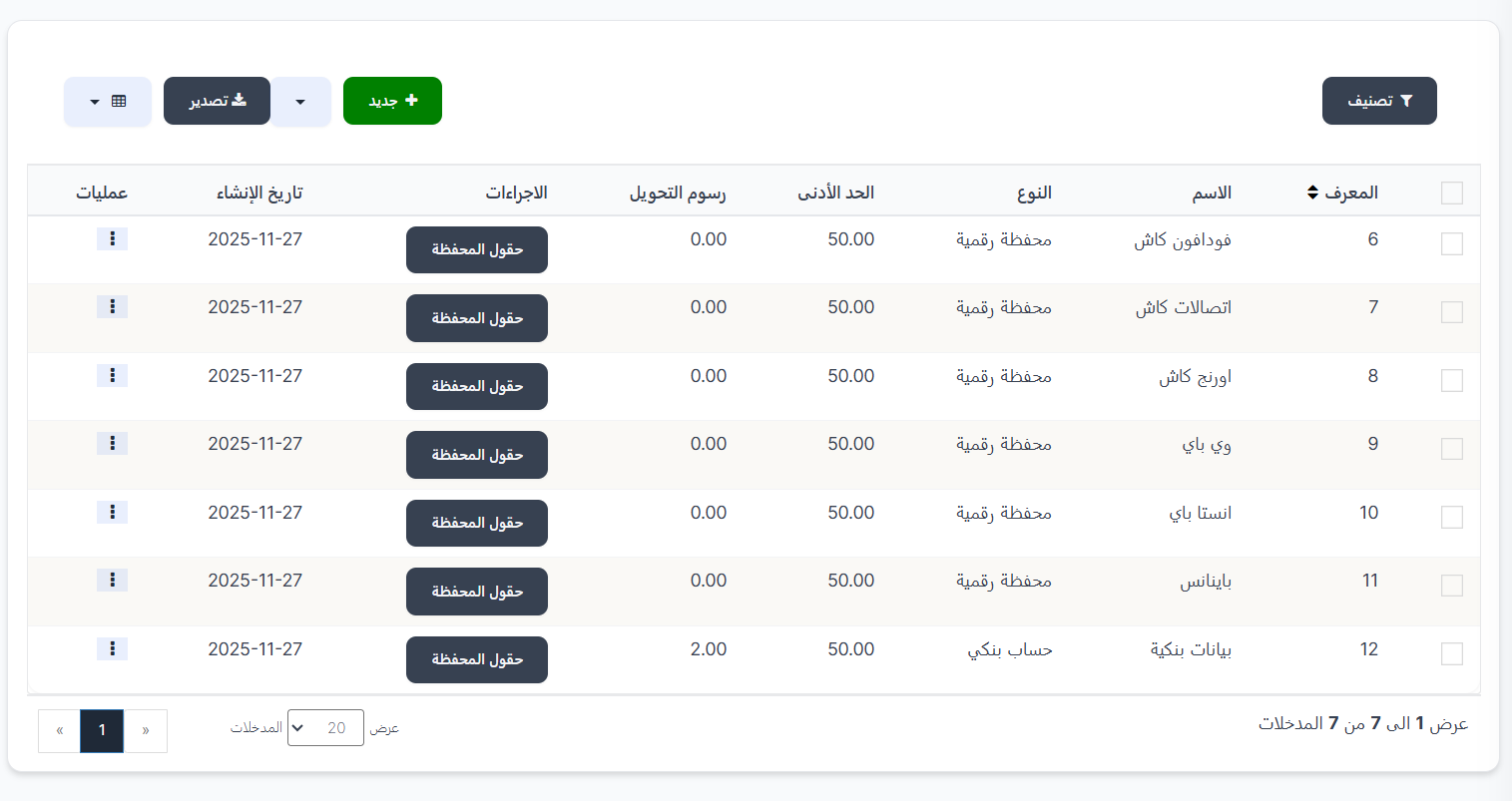 صفحة المحفظة الإلكترونية