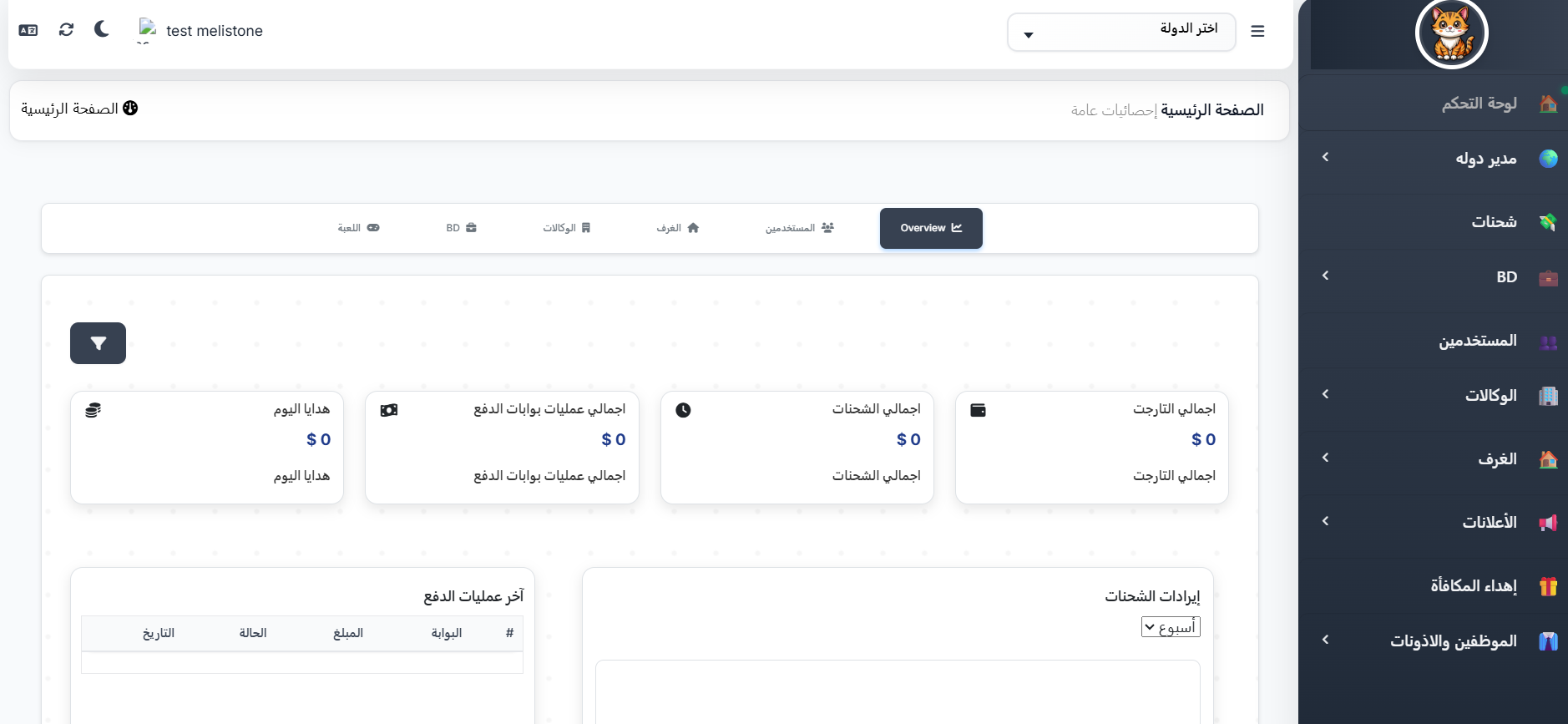 لوحة تحكم المدير - القائمة الجانبية
