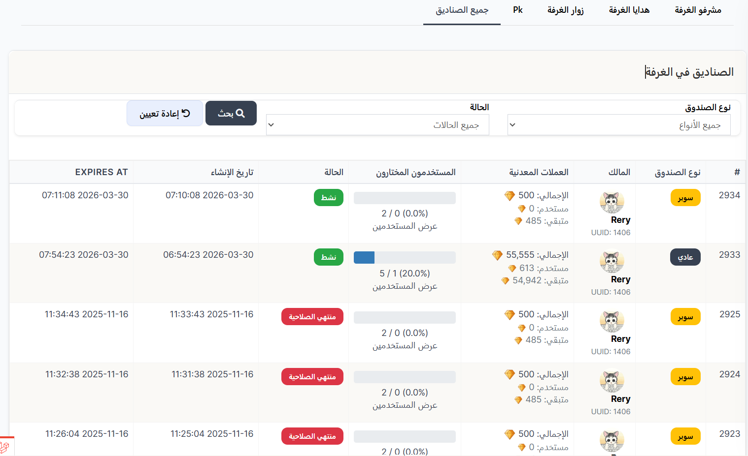 الصناديق في الغرفة